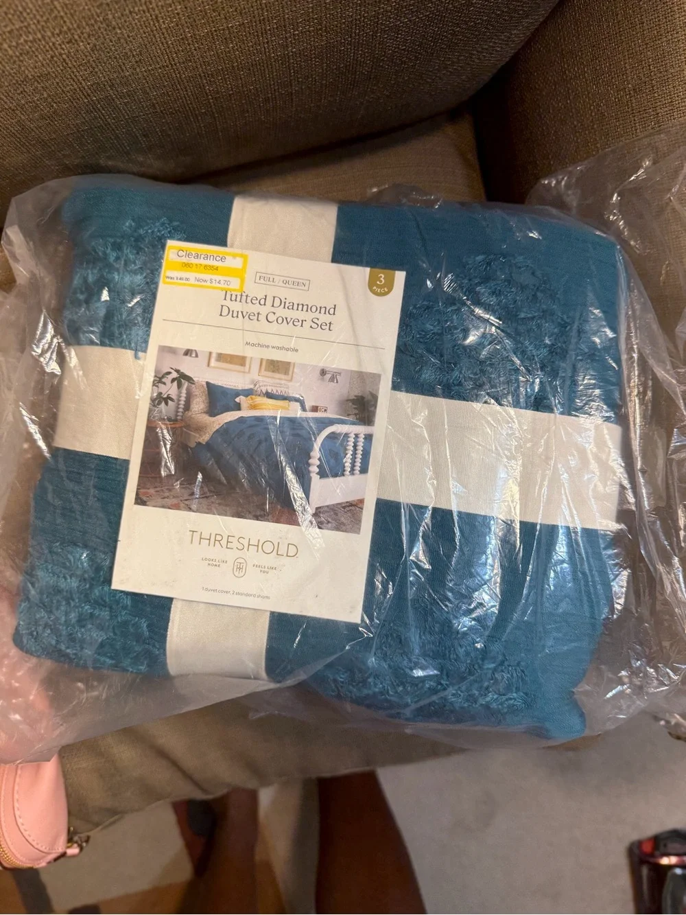 Threshold Tufted Diamond Duvet Cover Set - Teal and White
